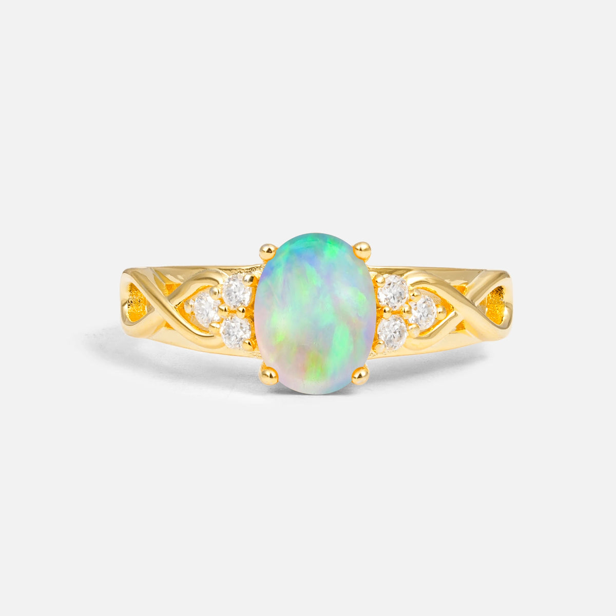 Oval Cut Fire Opal Infinity Engagement Ring