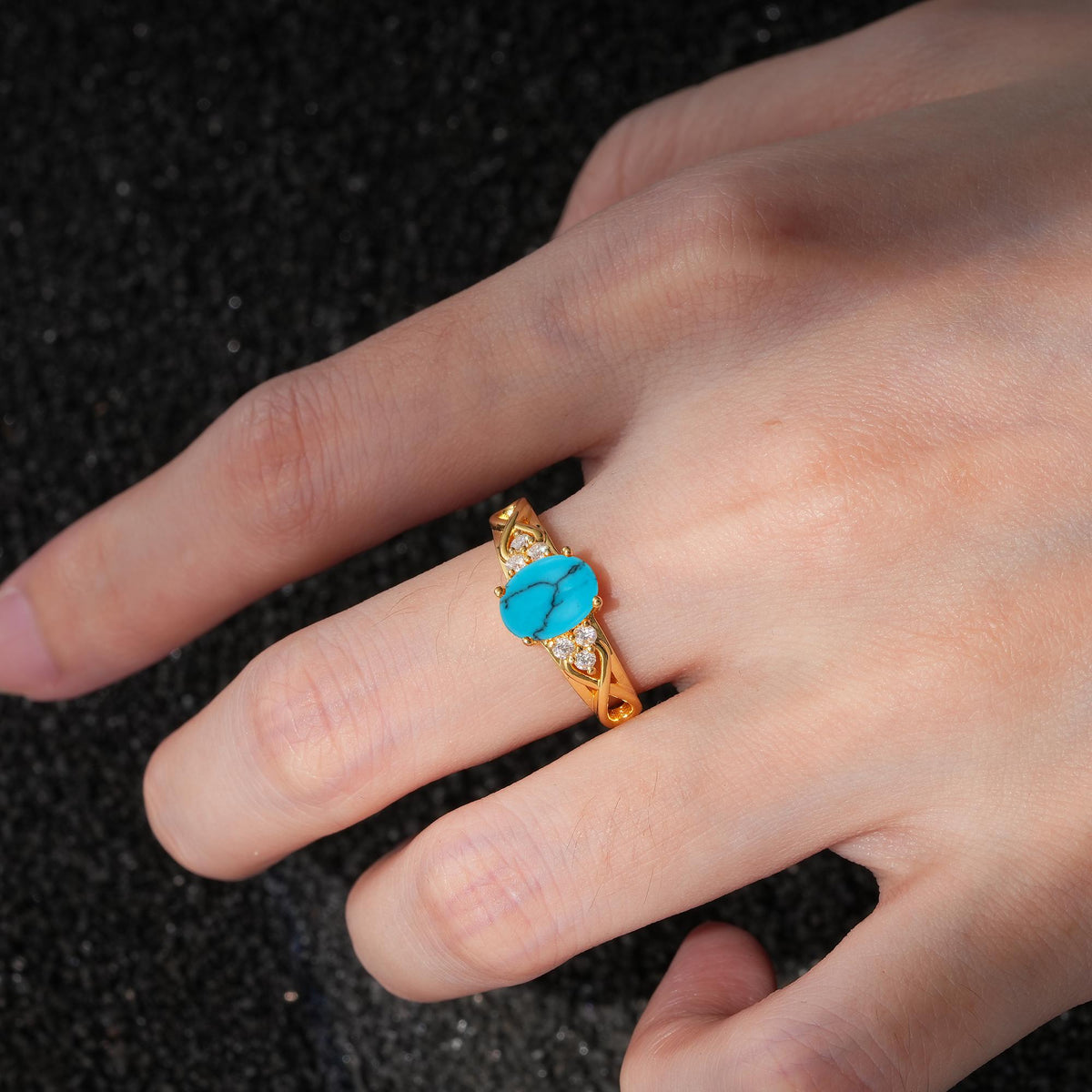Oval Cut Turquoise Infinity Engagement Ring - Additional view