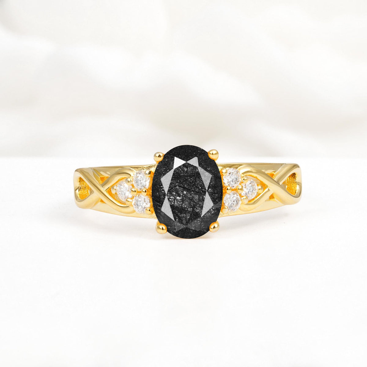 Oval Cut Black Rutilated Quartz Infinity Engagement Ring - Additional view