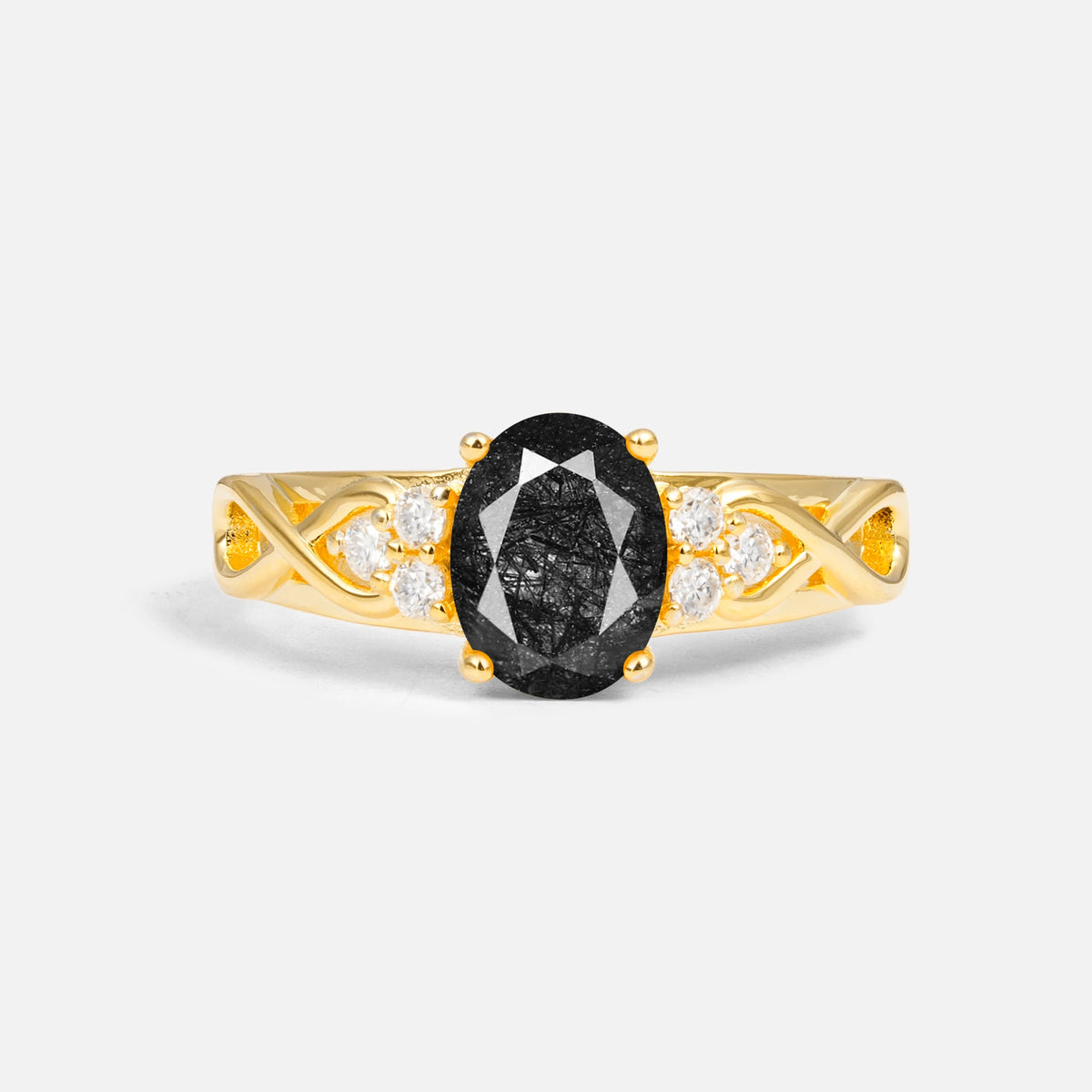 Oval Cut Black Rutilated Quartz Infinity Engagement Ring