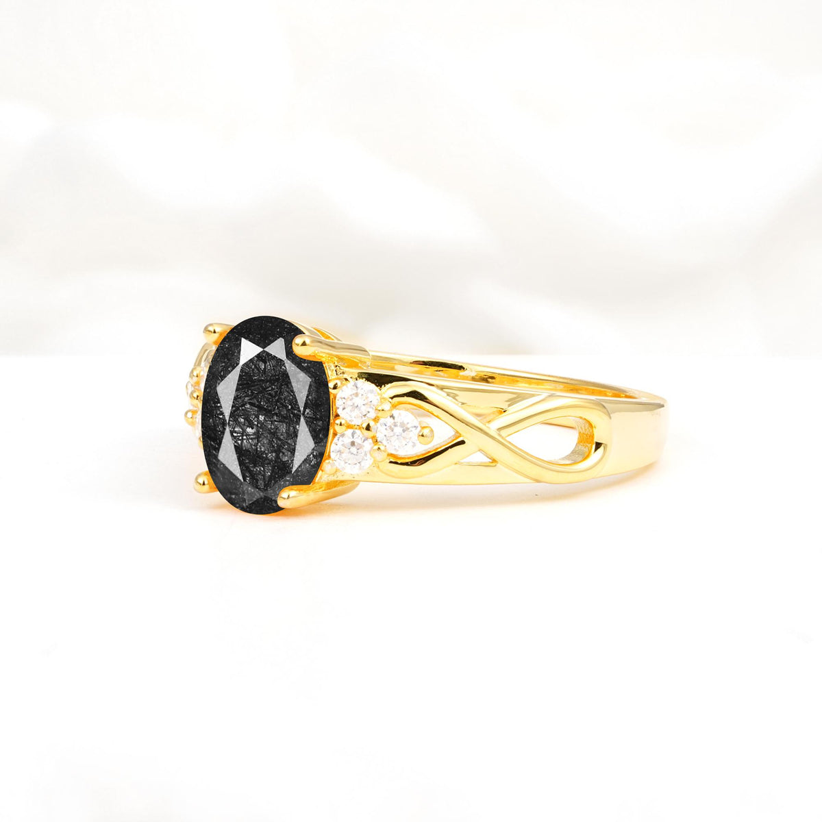 Oval Cut Black Rutilated Quartz Infinity Engagement Ring - Additional view