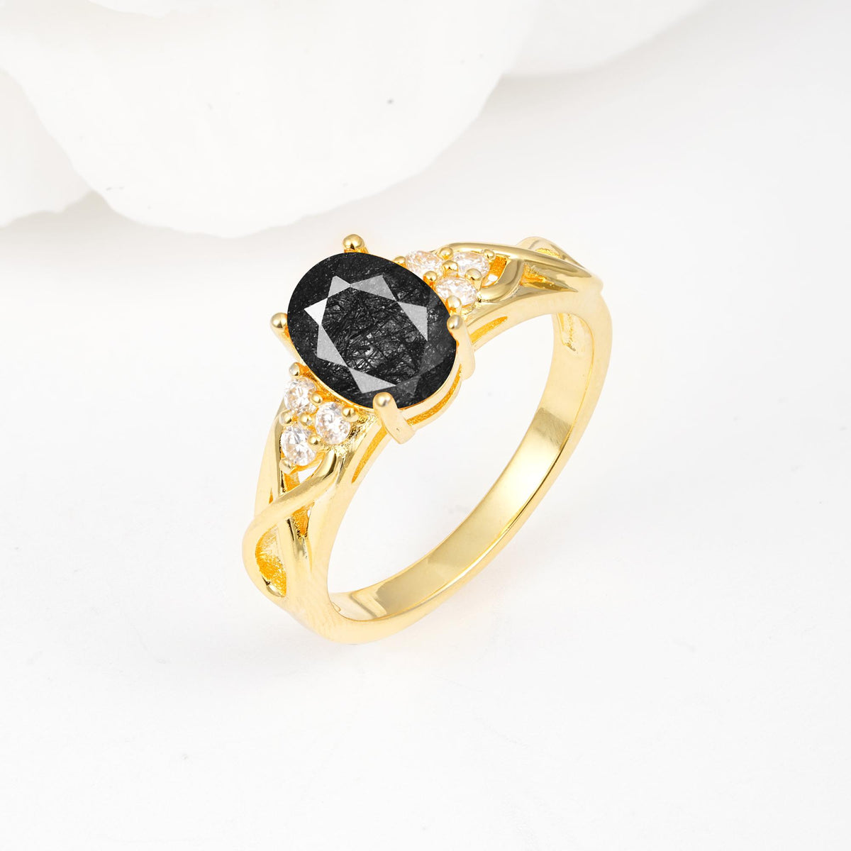 Oval Cut Black Rutilated Quartz Infinity Engagement Ring - Additional view