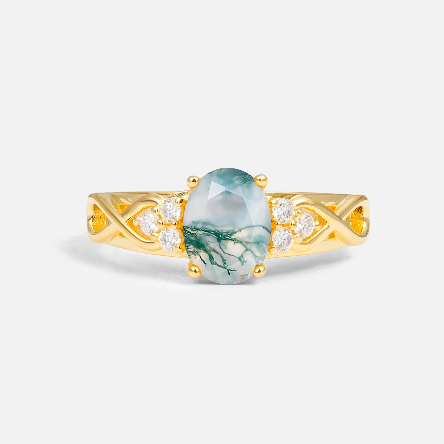 Oval Cut Moss Agate Infinity Engagement Ring