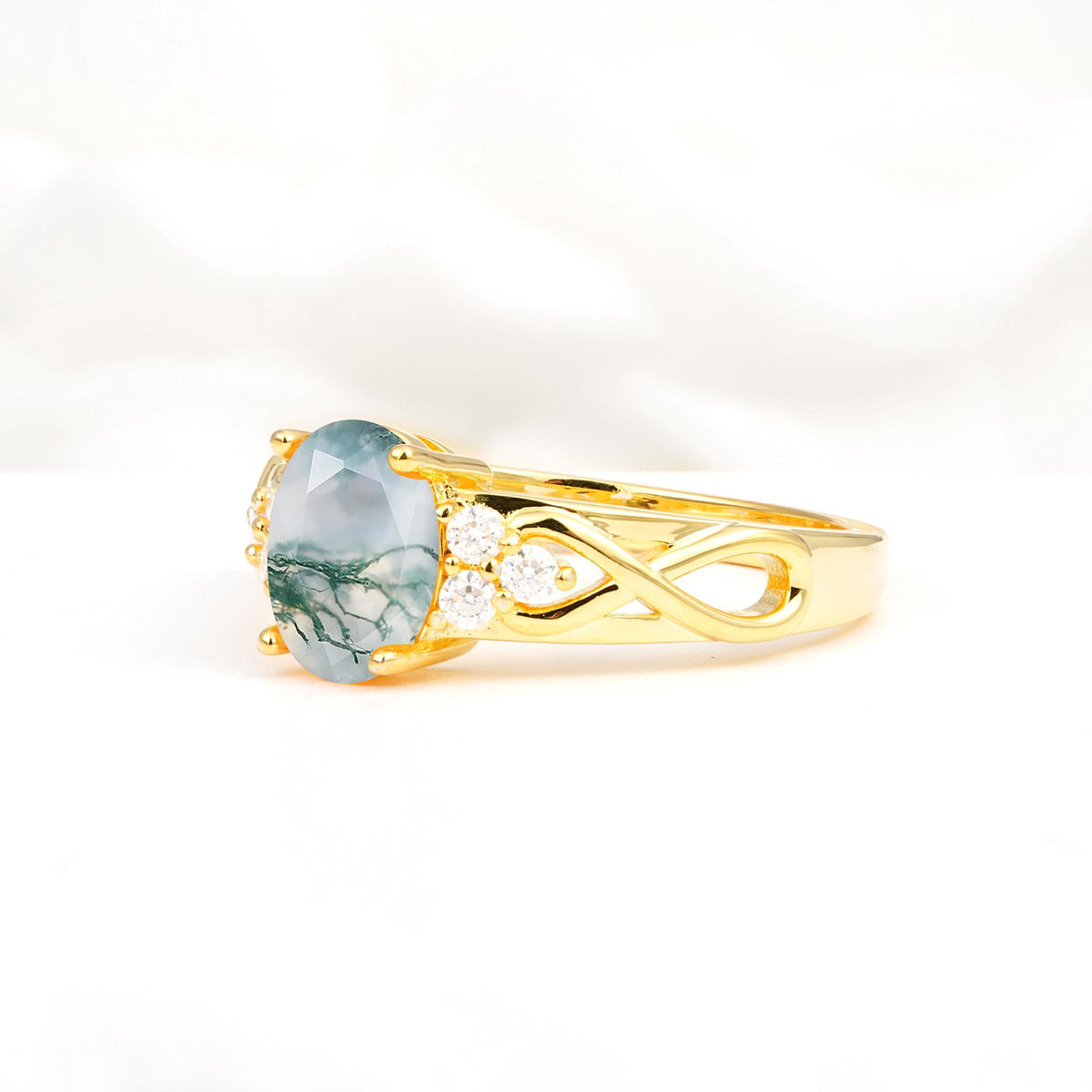 Oval Cut Moss Agate Infinity Engagement Ring - Additional view