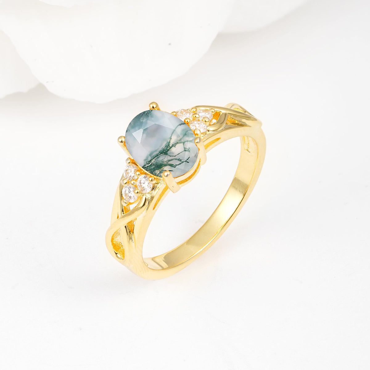 Oval Cut Moss Agate Infinity Engagement Ring - Additional view