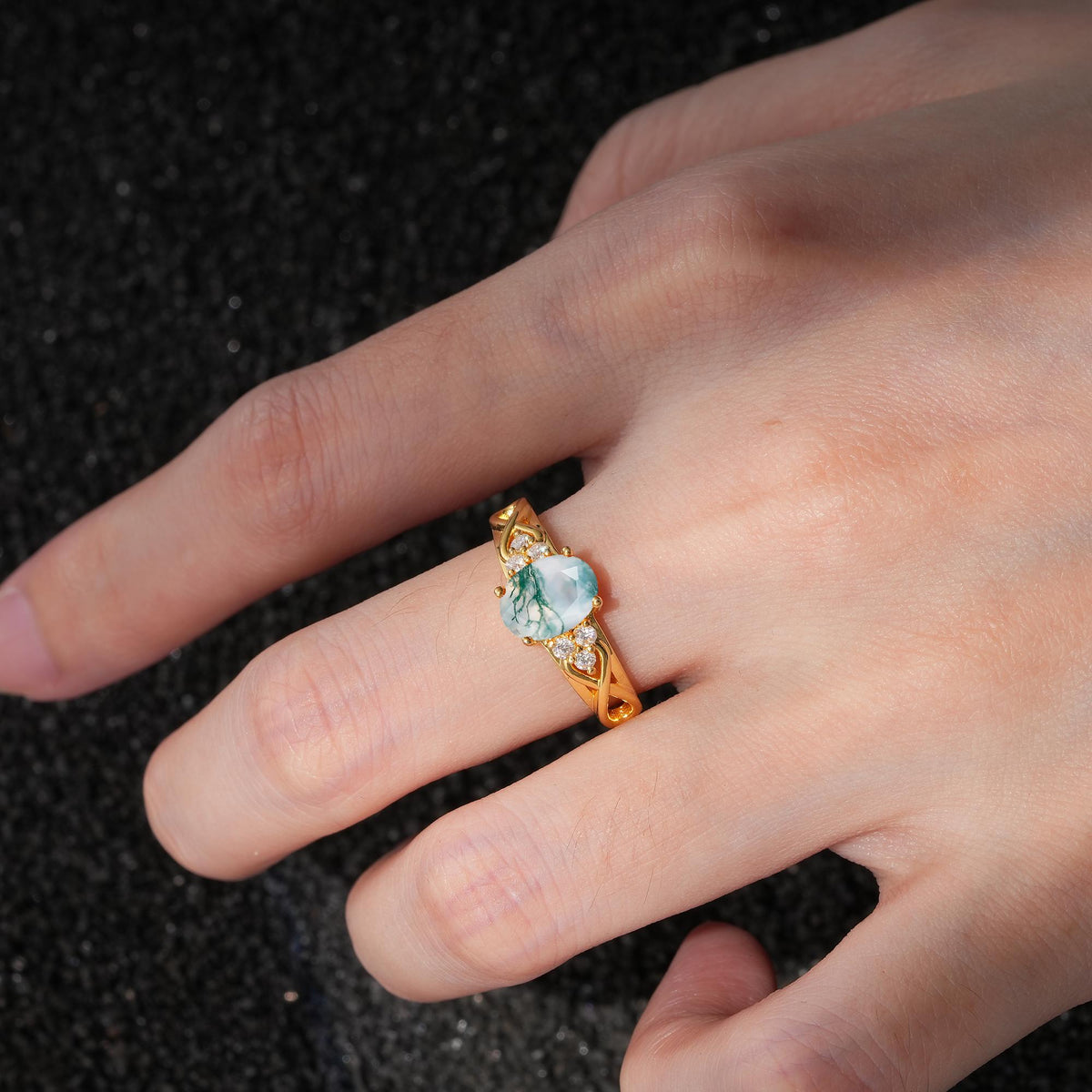 Oval Cut Moss Agate Infinity Engagement Ring - Additional view