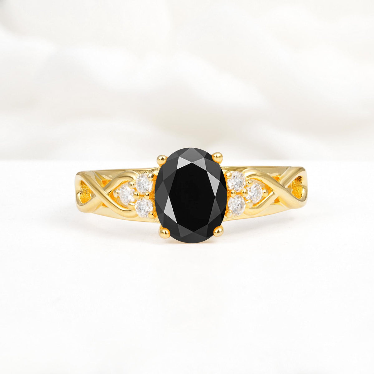 Oval Cut Black Onyx Infinity Engagement Ring - Additional view