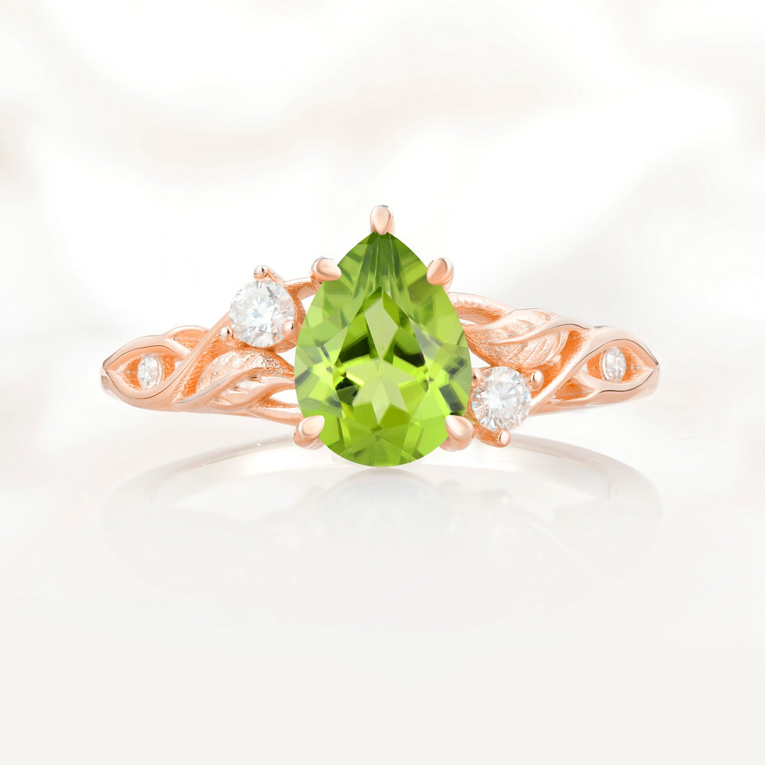 Nature Inspired Pear Cut Peridot Promise Ring for Women