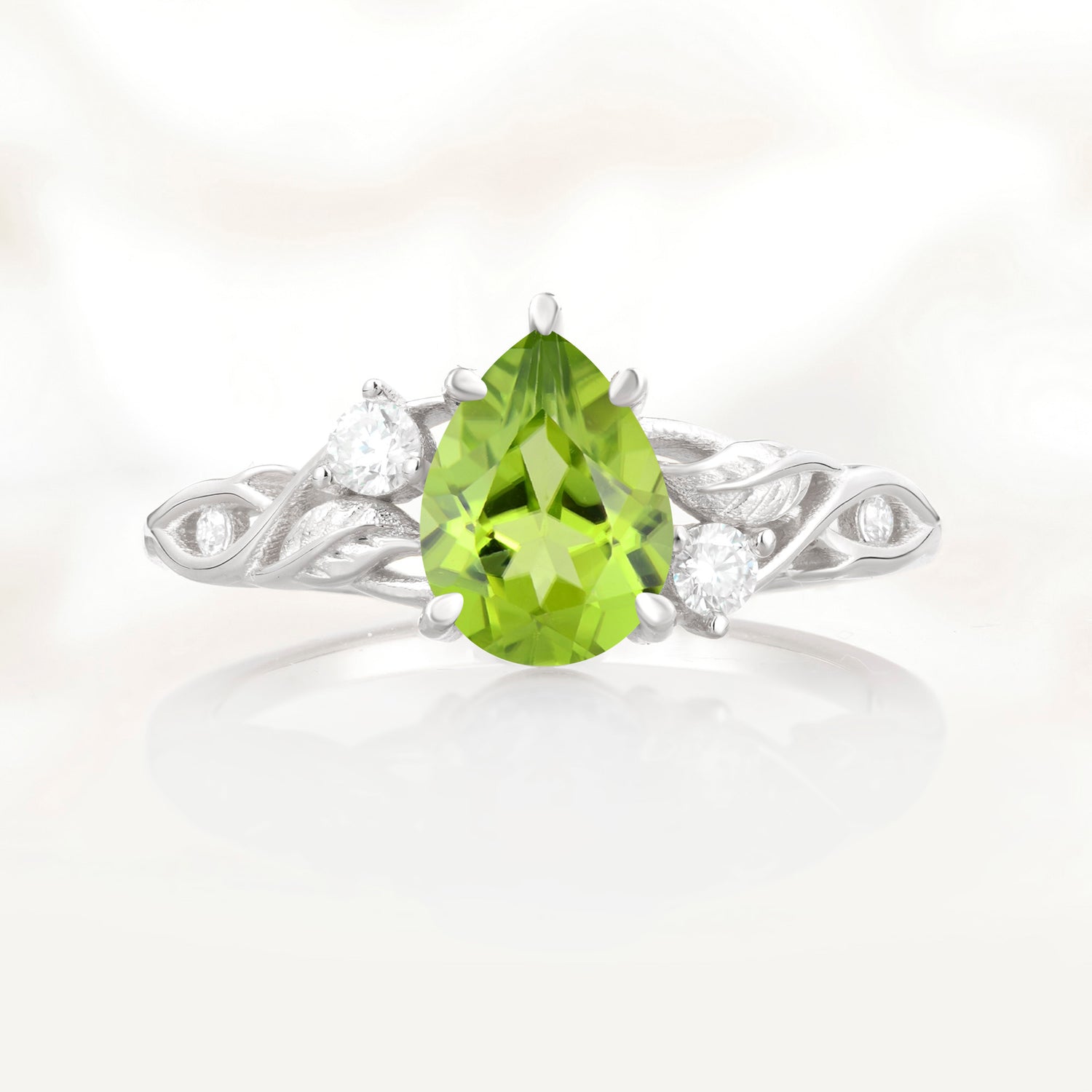 Nature Inspired Pear Cut Peridot Promise Ring for Women