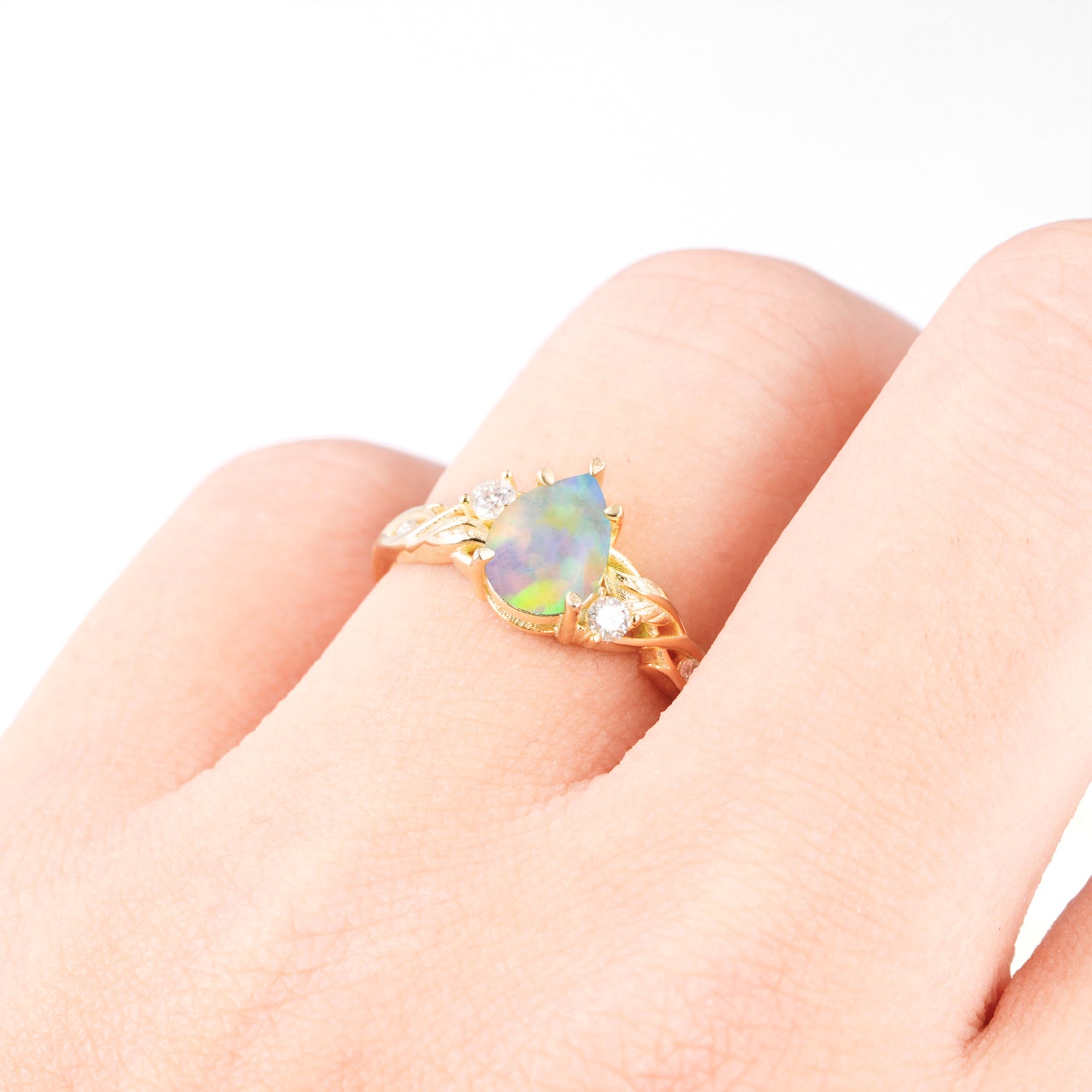 Nature Inspired Pear Cut Opal Promise Ring for Women