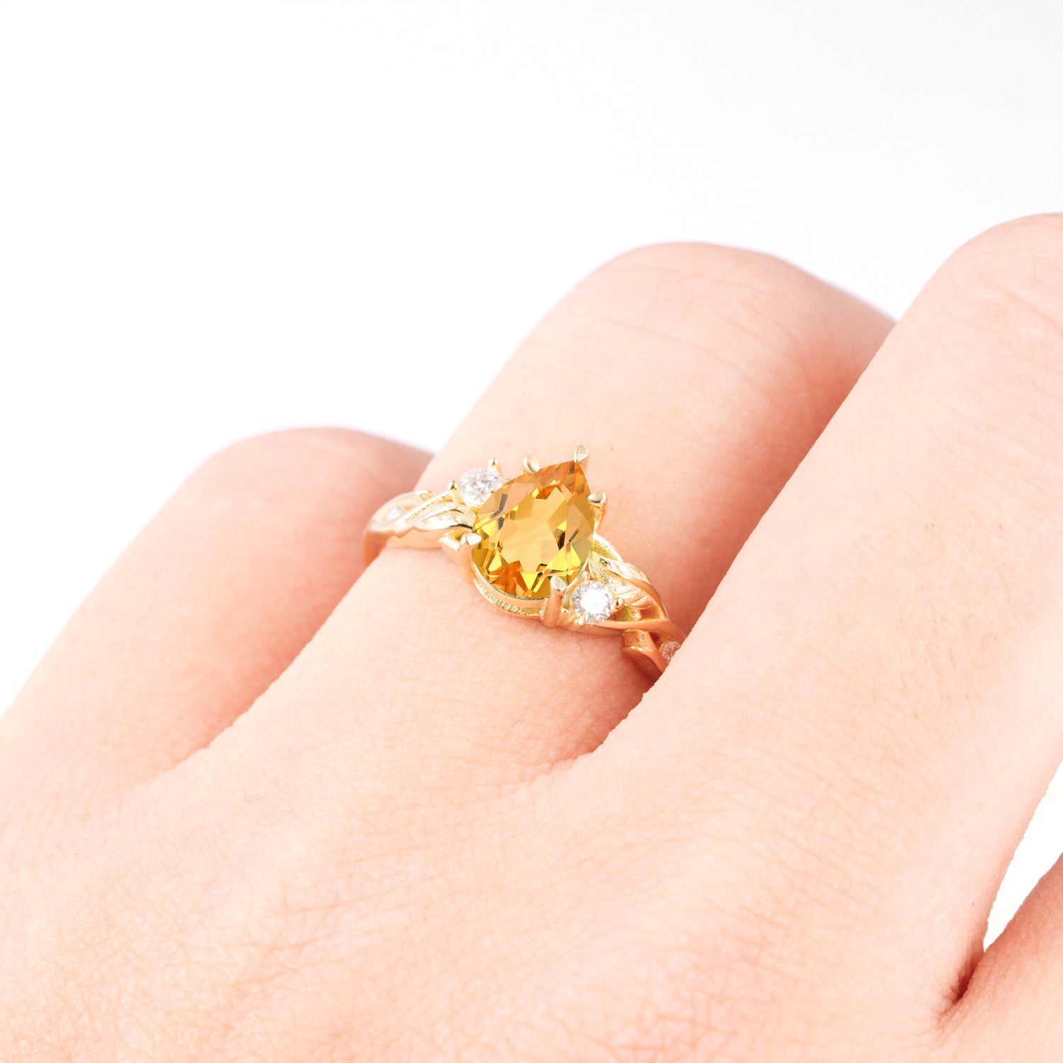 Nature Inspired Pear Cut Citrine Promise Ring for Women