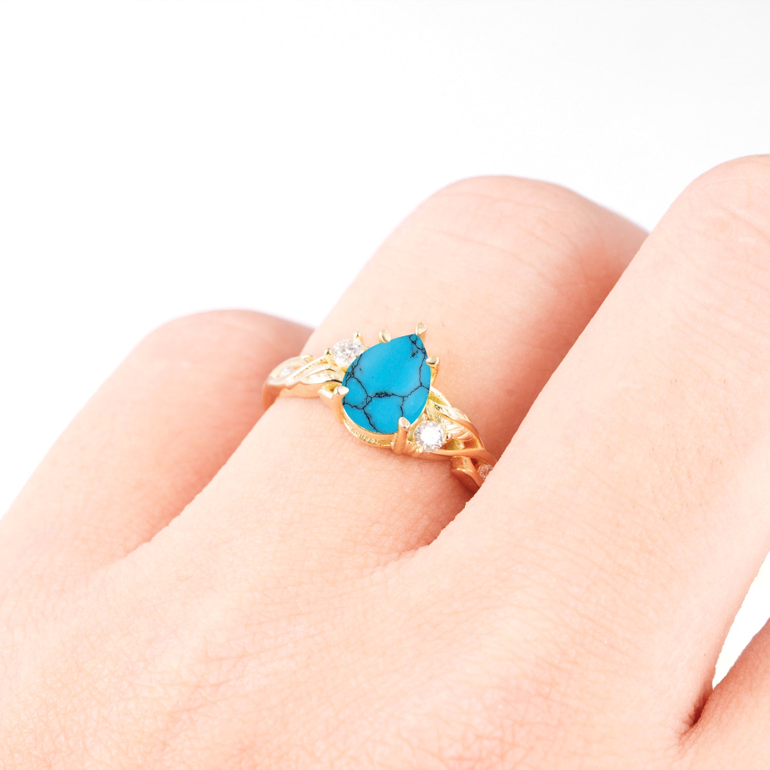 Nature Inspired Pear Cut Turquoise Promise Ring for Women