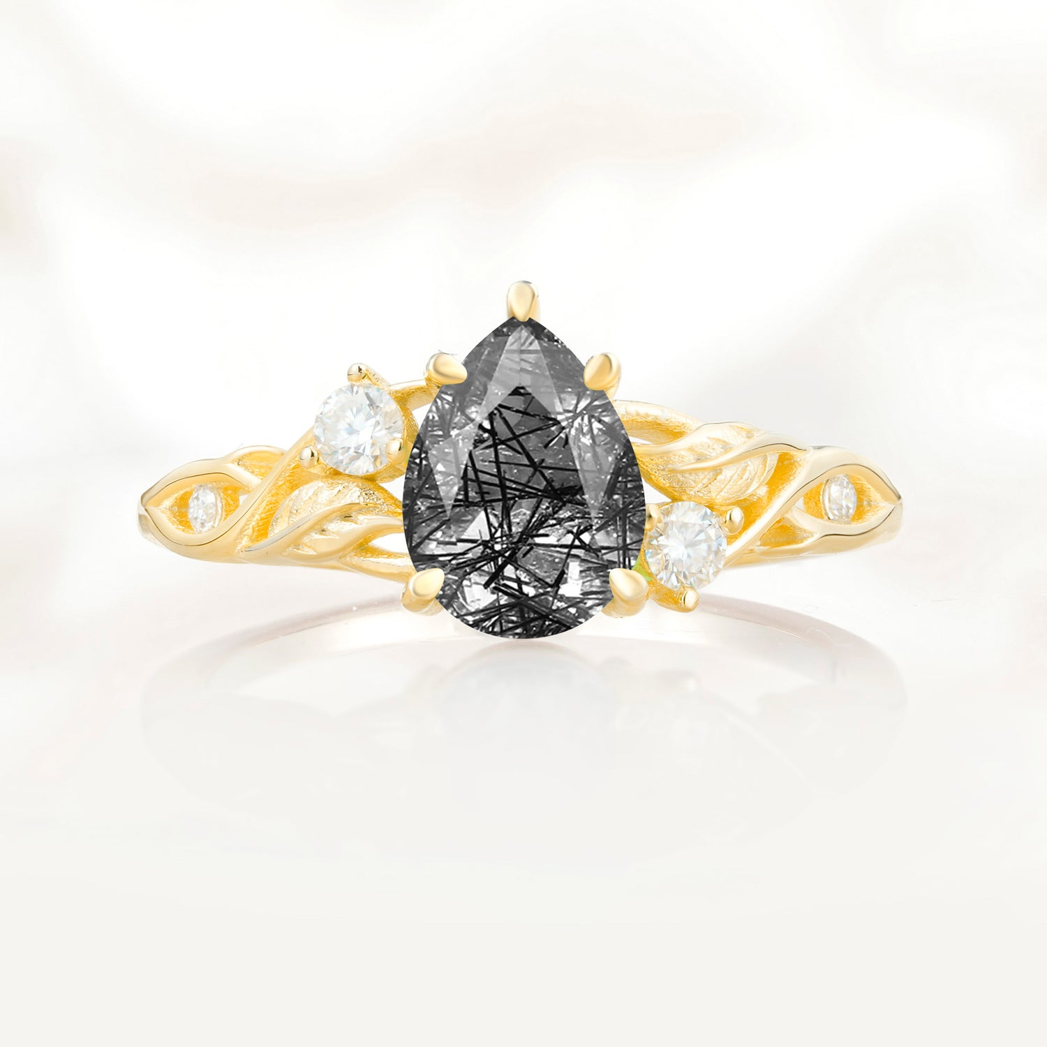 Nature Inspired Pear Cut Black Rutilated Quartz Promise Ring for Women