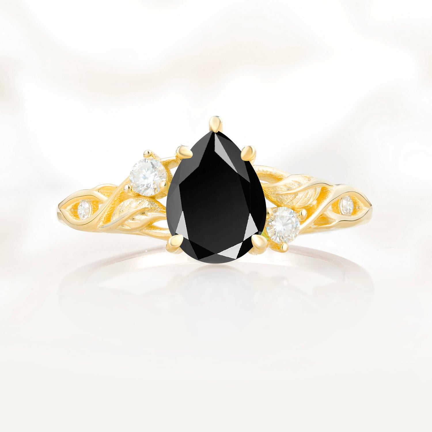 Nature Inspired Pear Cut Black Onyx Promise Ring for Women