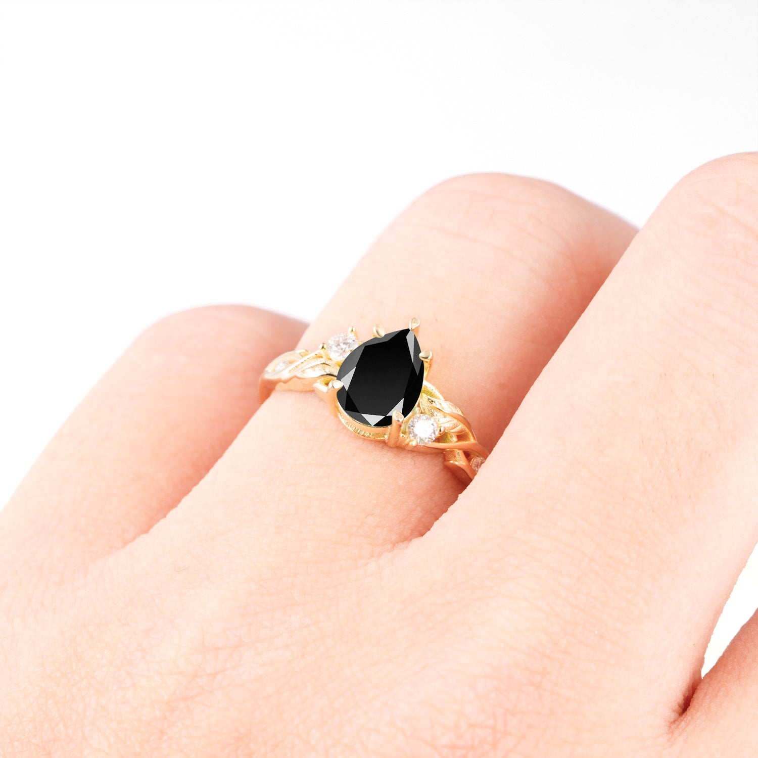 Nature Inspired Pear Cut Black Onyx Promise Ring for Women