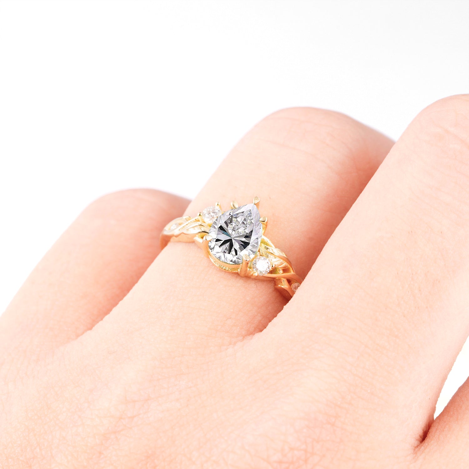 Nature Inspired Pear Cut Lab Diamond Promise Ring for Women