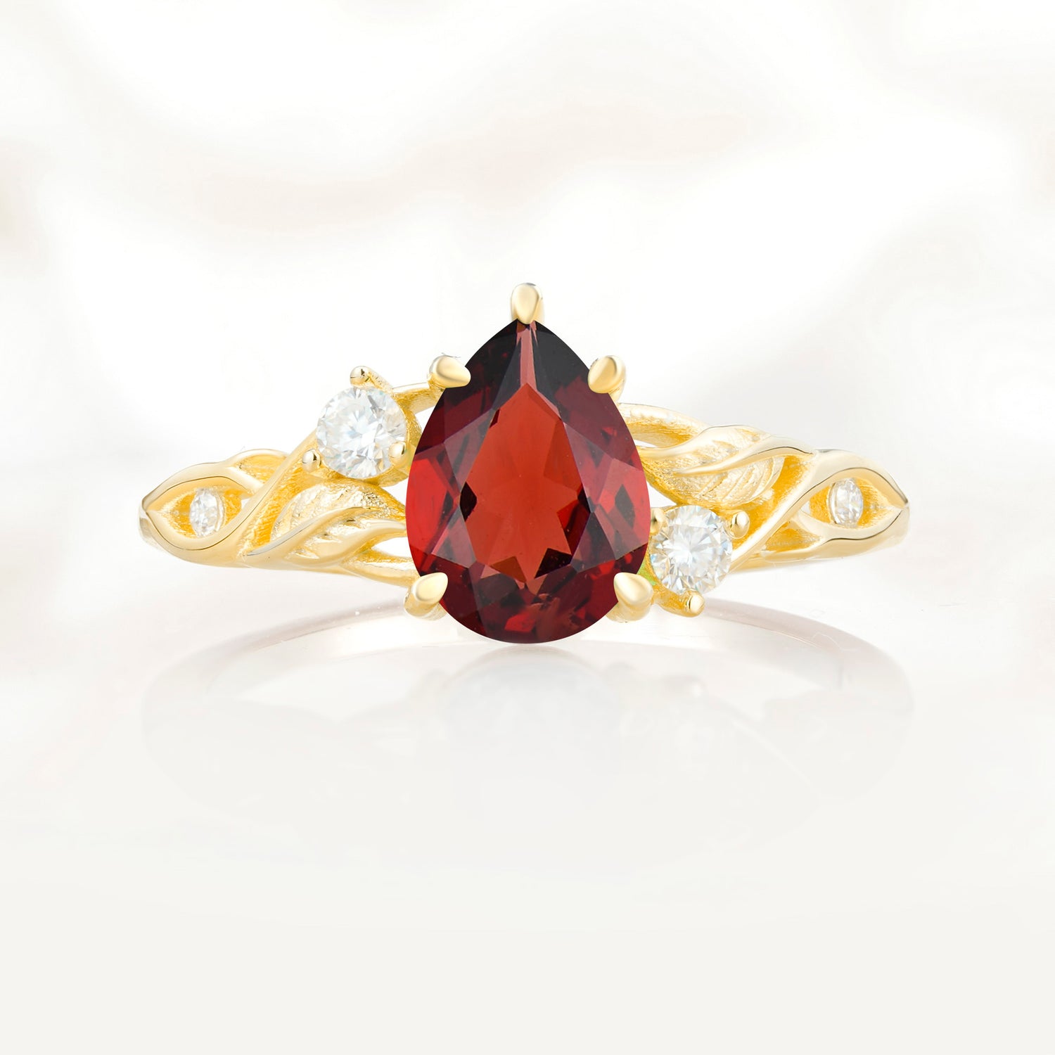 Nature Inspired Pear Cut Garnet Promise Ring for Women