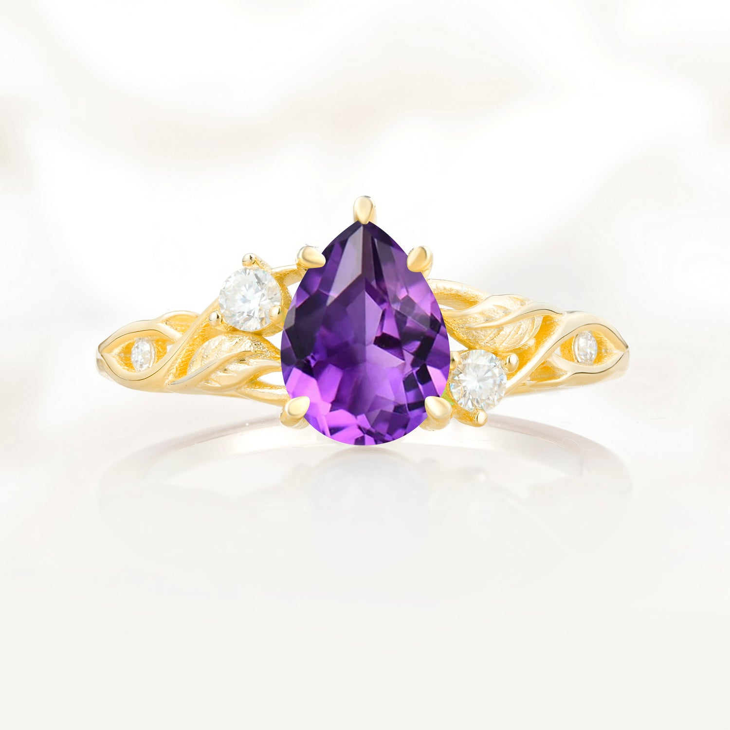 Nature Inspired Pear Cut Amethyst Promise Ring for Women
