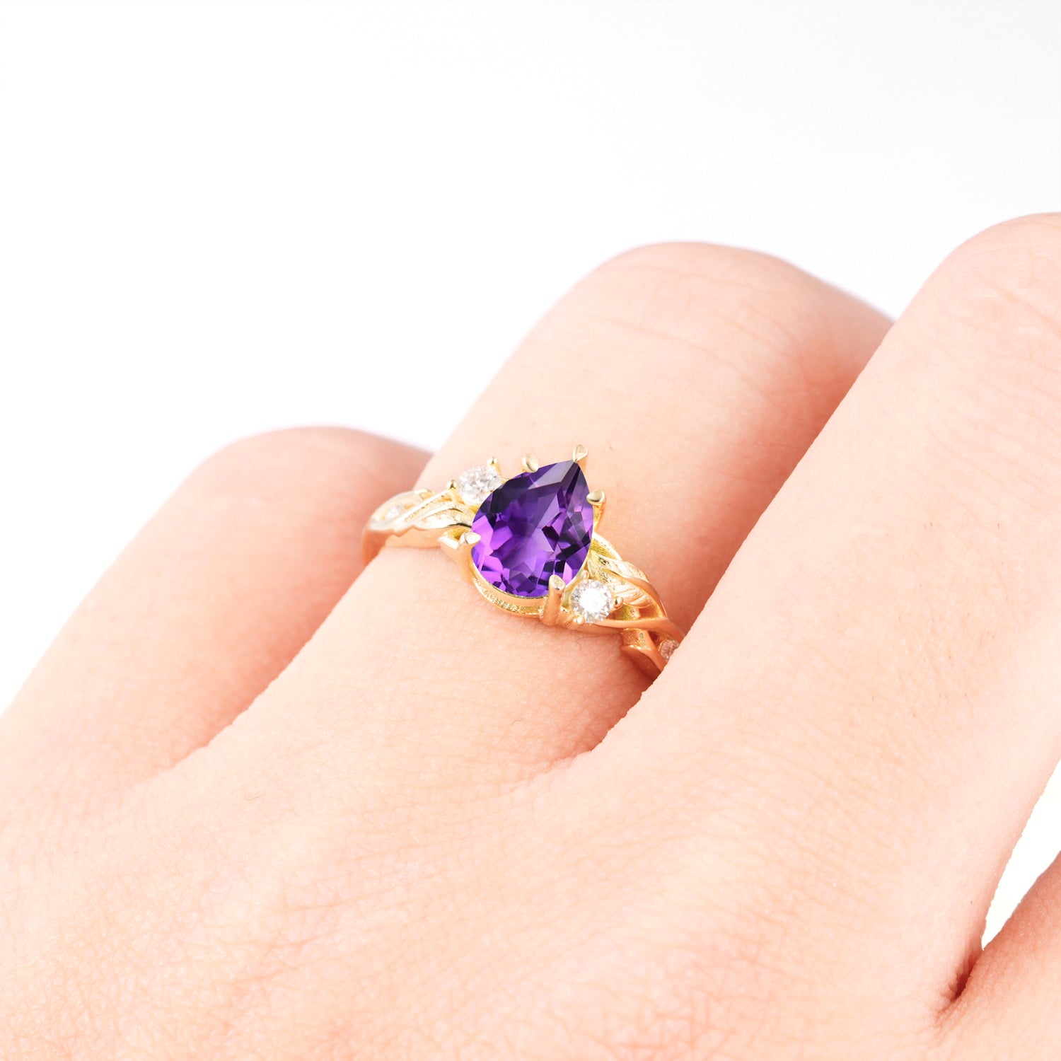 Nature Inspired Pear Cut Amethyst Promise Ring for Women