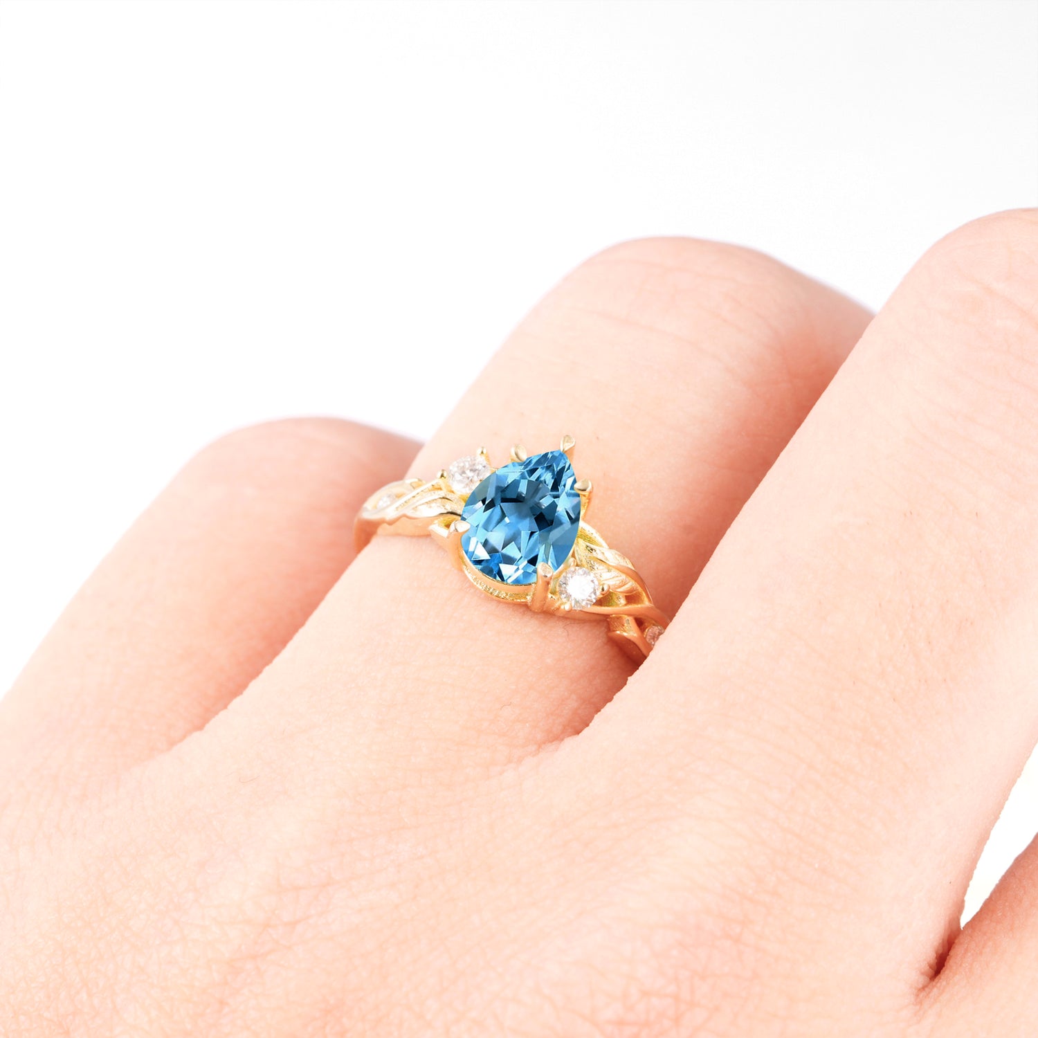 Nature Inspired Pear Cut Aquamarine Promise Ring for Women