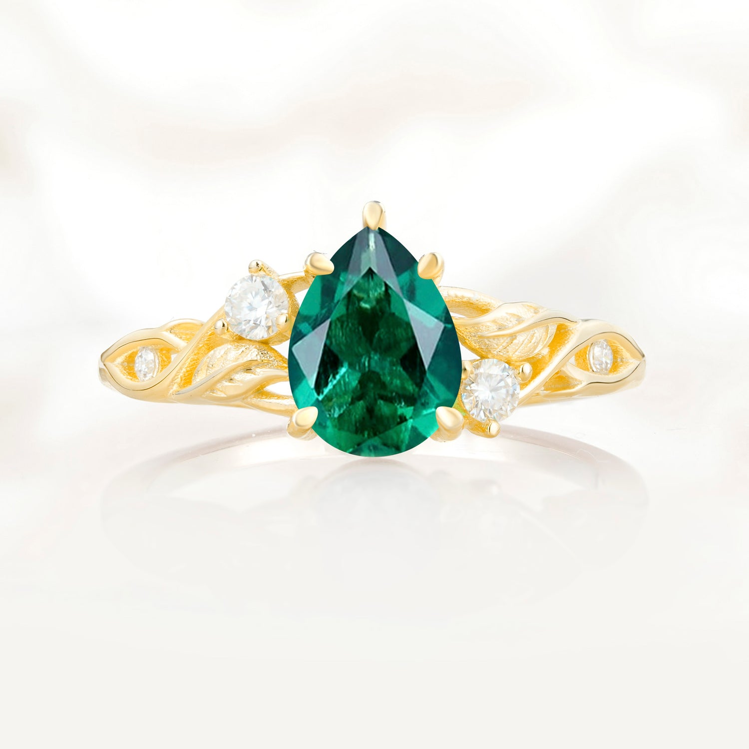 Nature Inspired Pear Cut Emerald Promise Ring for Women