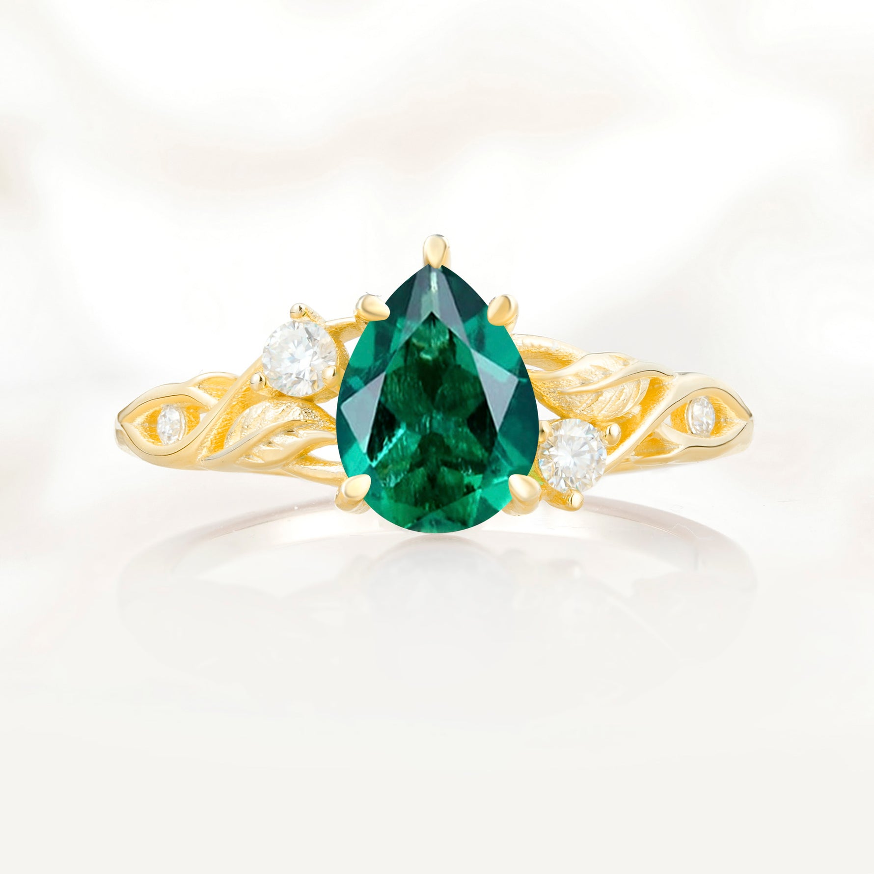 Nature Inspired Pear Cut Emerald Promise Ring for Women
