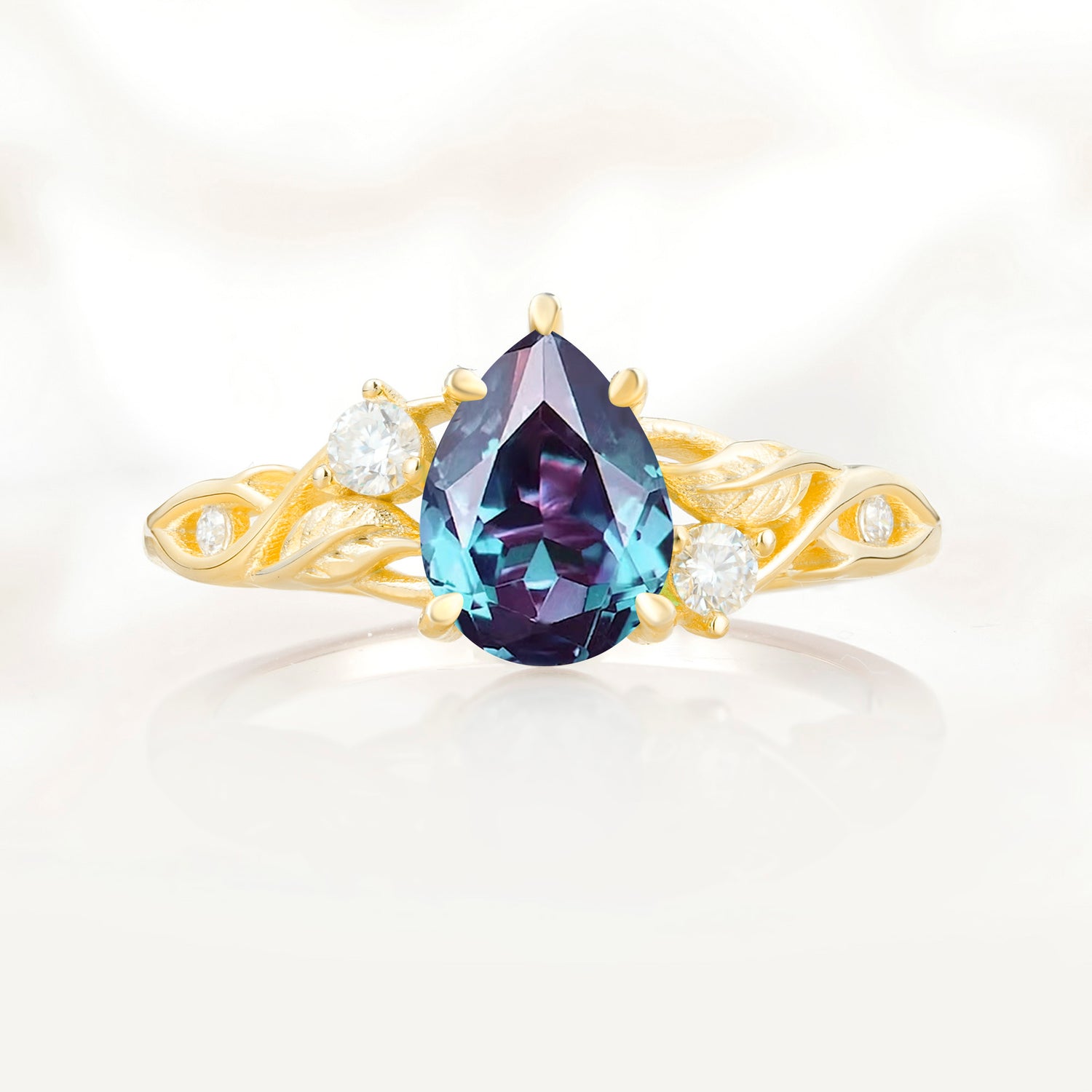 Nature Inspired Pear Cut Alexandrite Promise Ring for Women