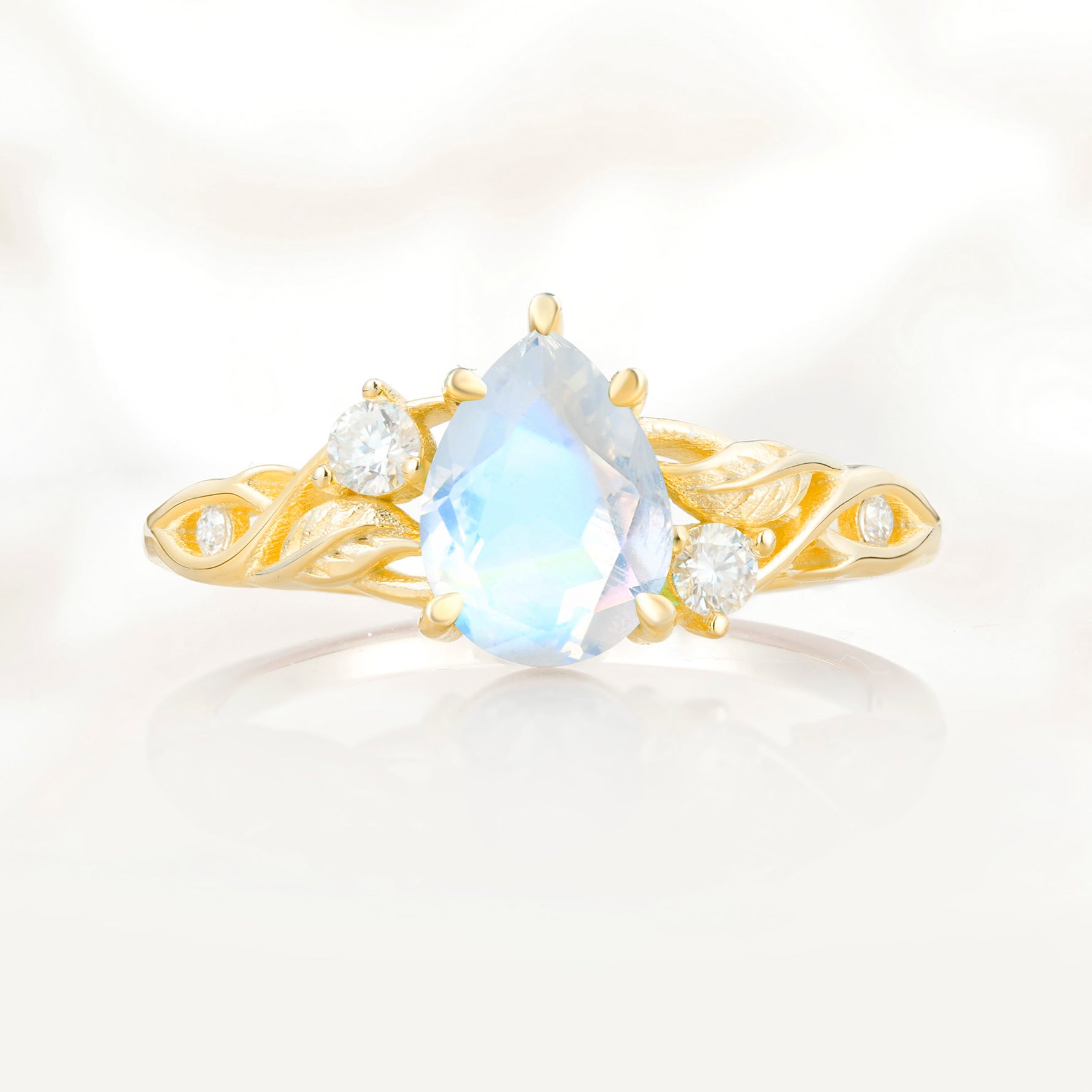 Nature Inspired Pear Cut Moonstone Promise Ring for Women
