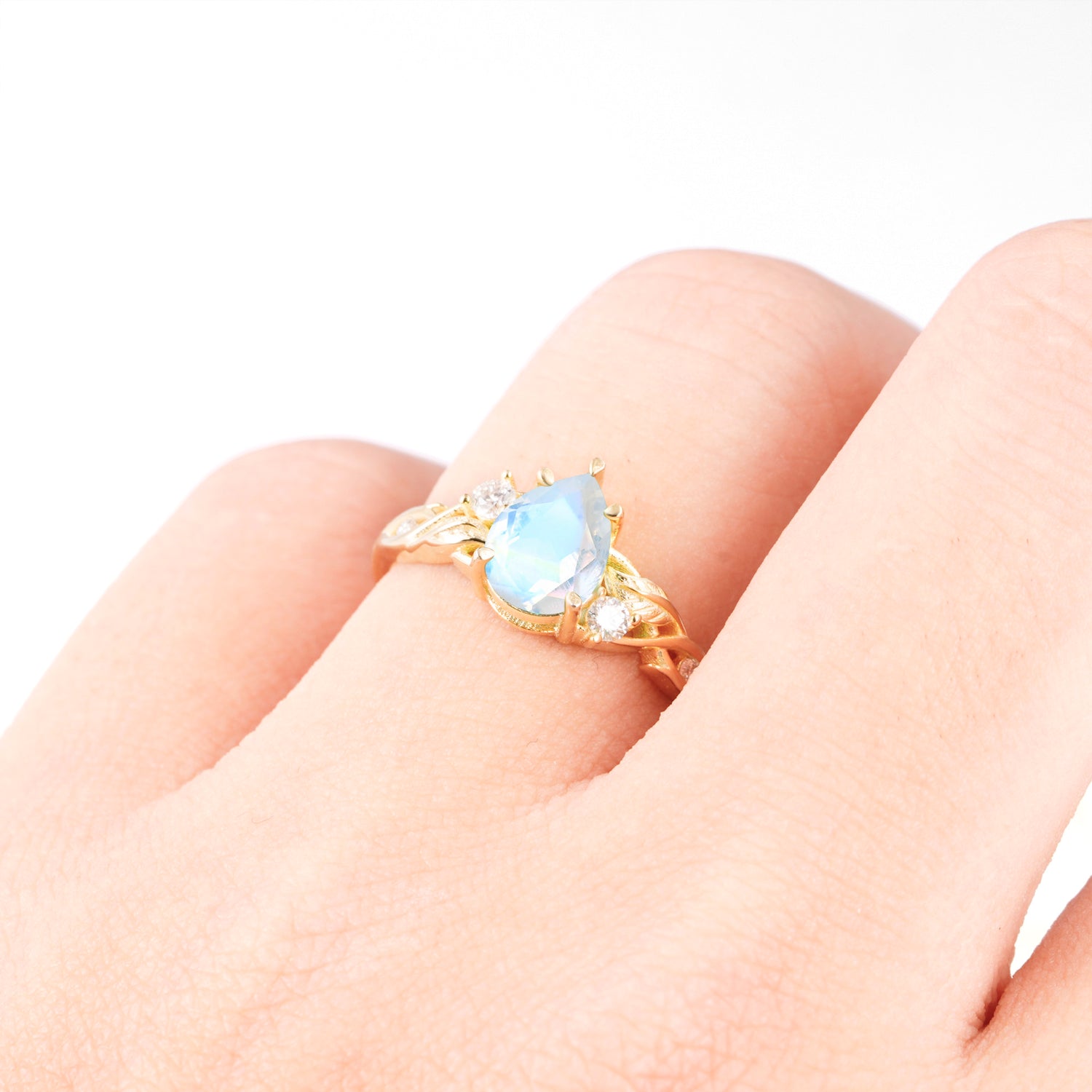 Nature Inspired Pear Cut Moonstone Promise Ring for Women
