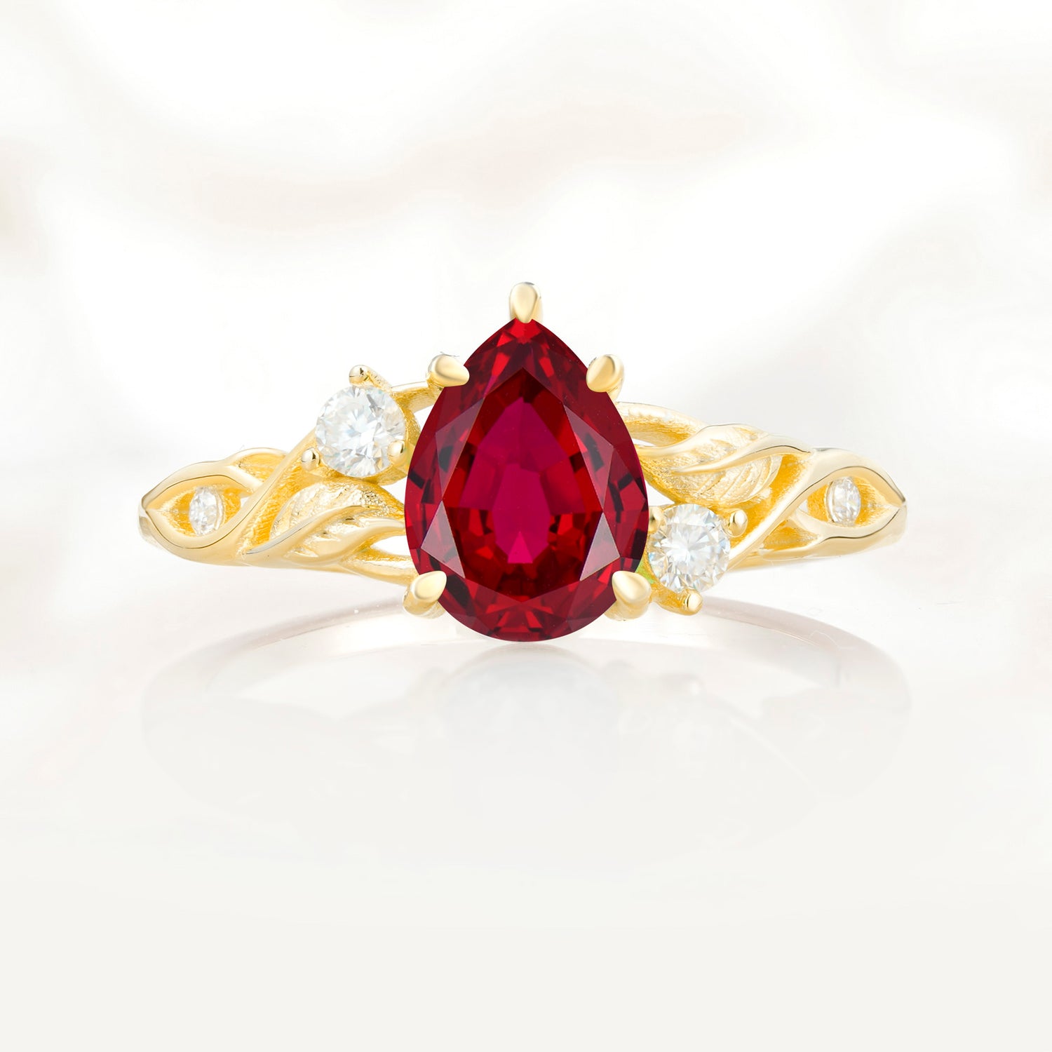Nature Inspired Pear Cut Ruby Promise Ring for Women