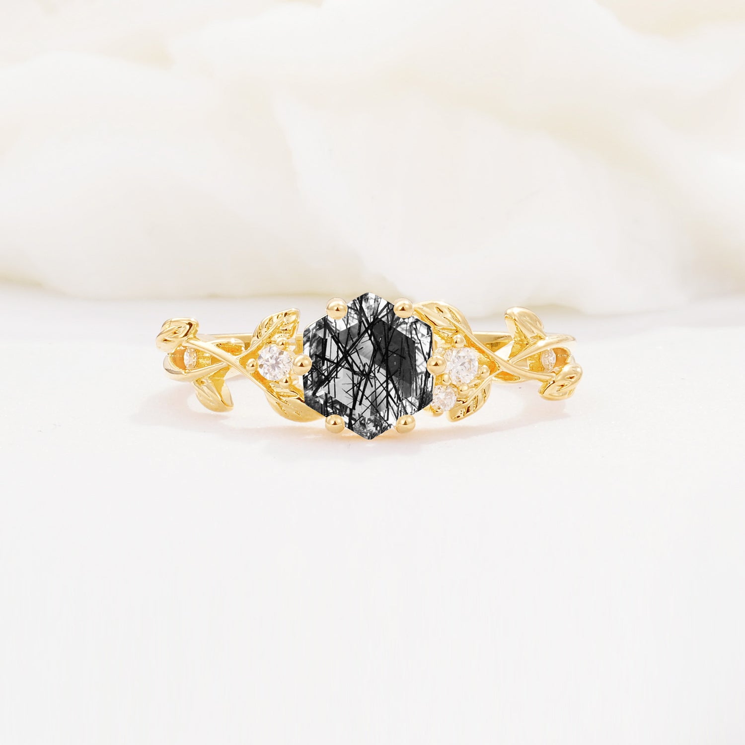 SR17002 Black Rutilated Quartz Ring - Yellow-Gold