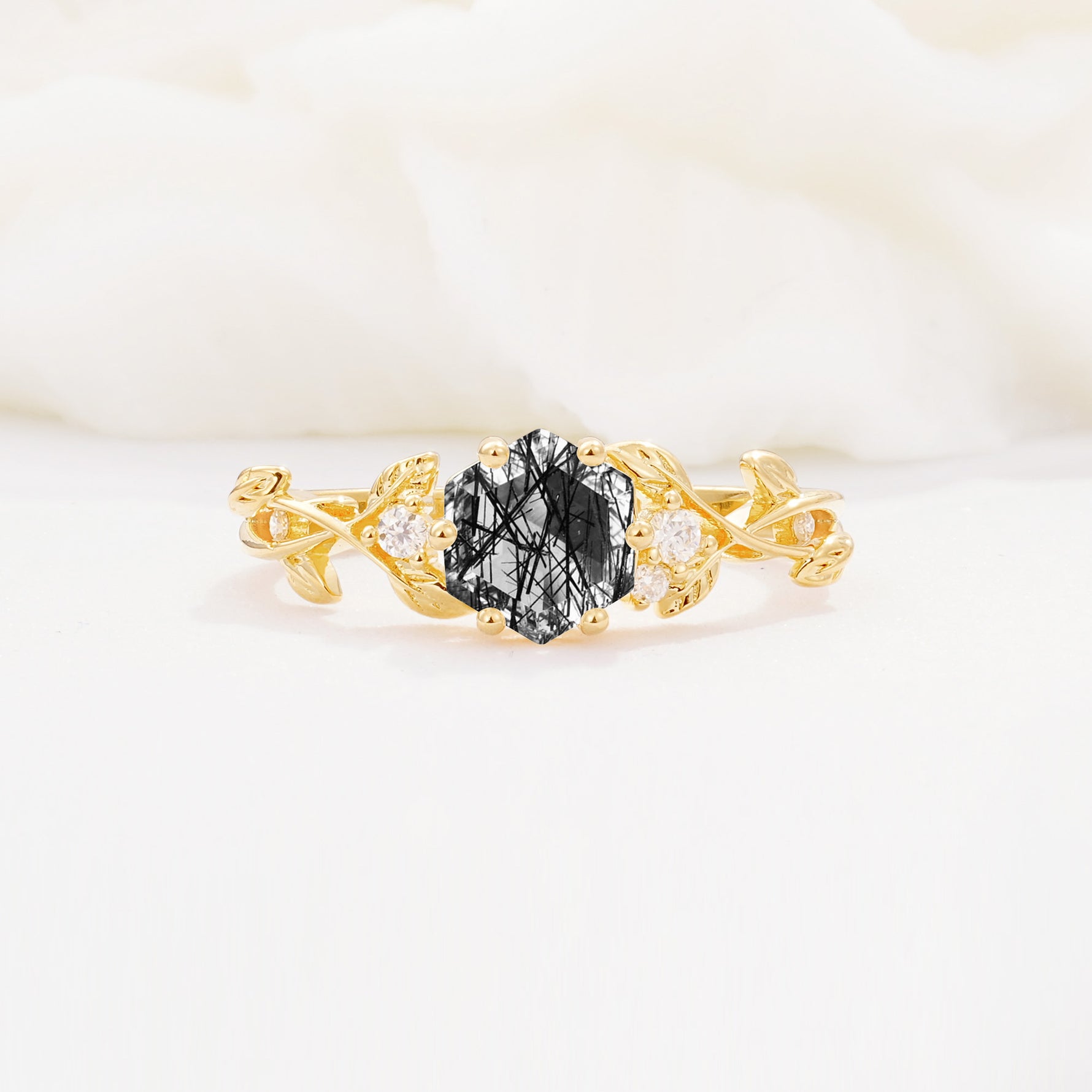 SR17002 Black Rutilated Quartz Ring - Yellow-Gold
