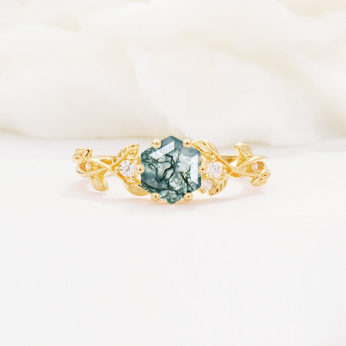 SR17002 Moss Agate Ring - Yellow-Gold