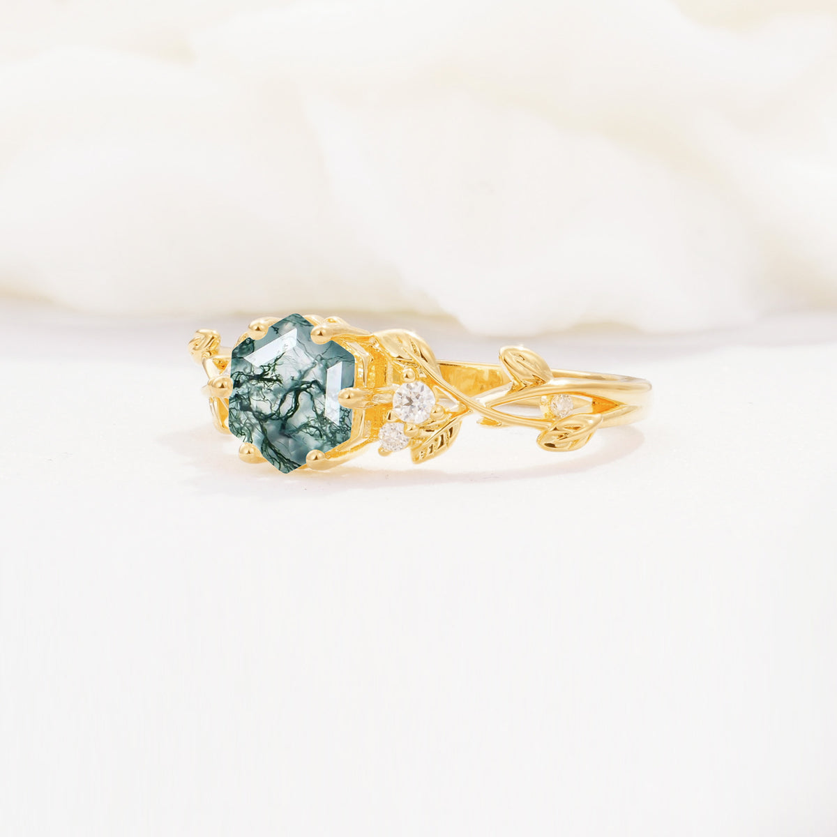 SR17002 Moss Agate Ring - White-Gold