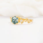 SR17002 Moss Agate Ring - White-Gold