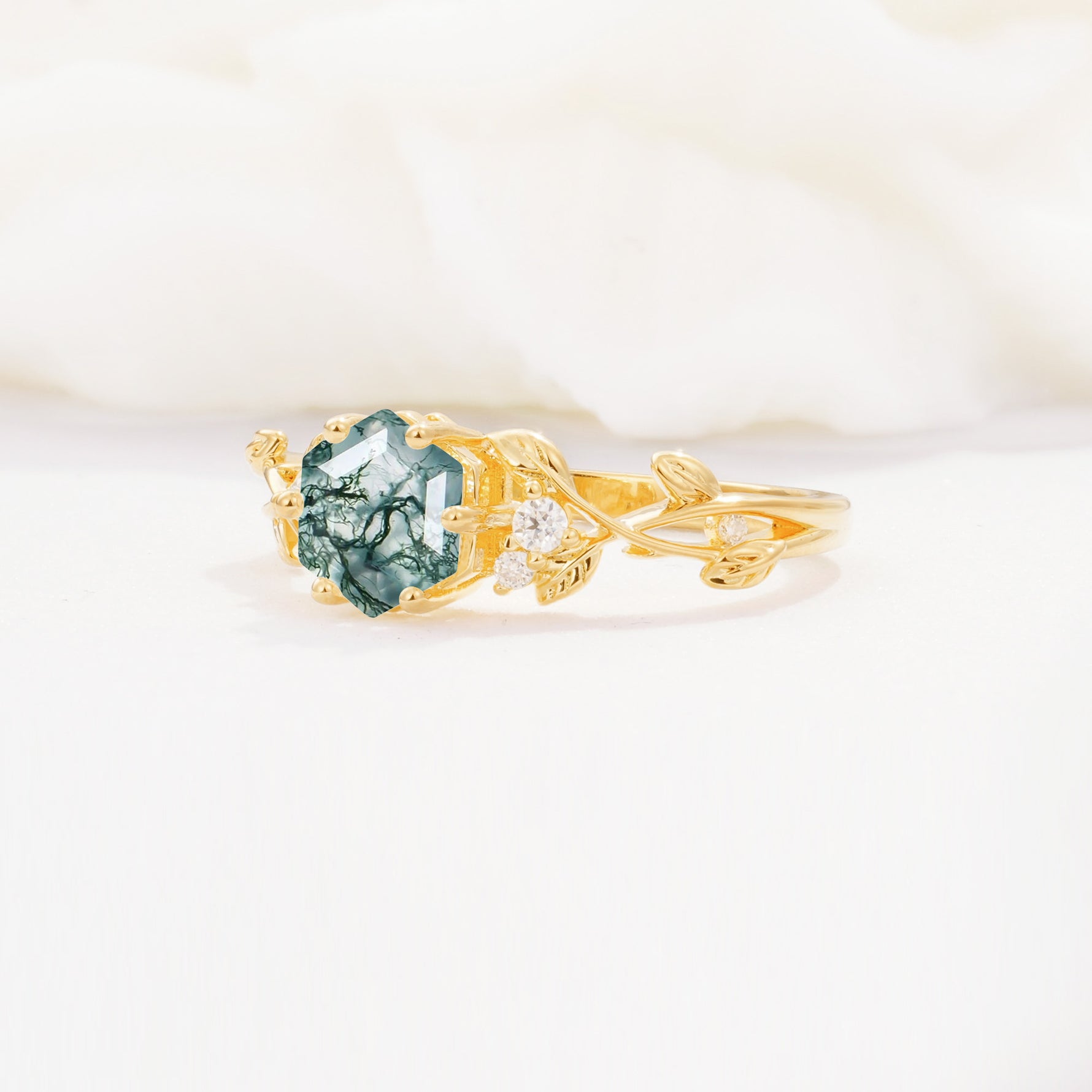 SR17002 Moss Agate Ring - White-Gold