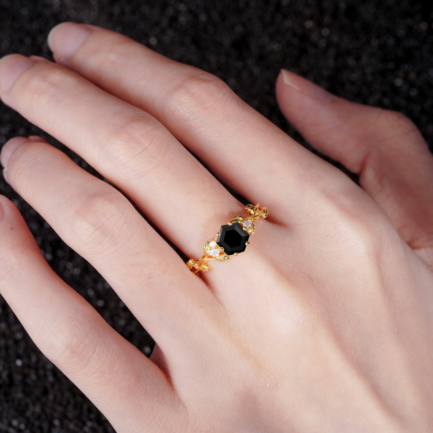 SR17002 Black Onyx Ring - Rose-Gold