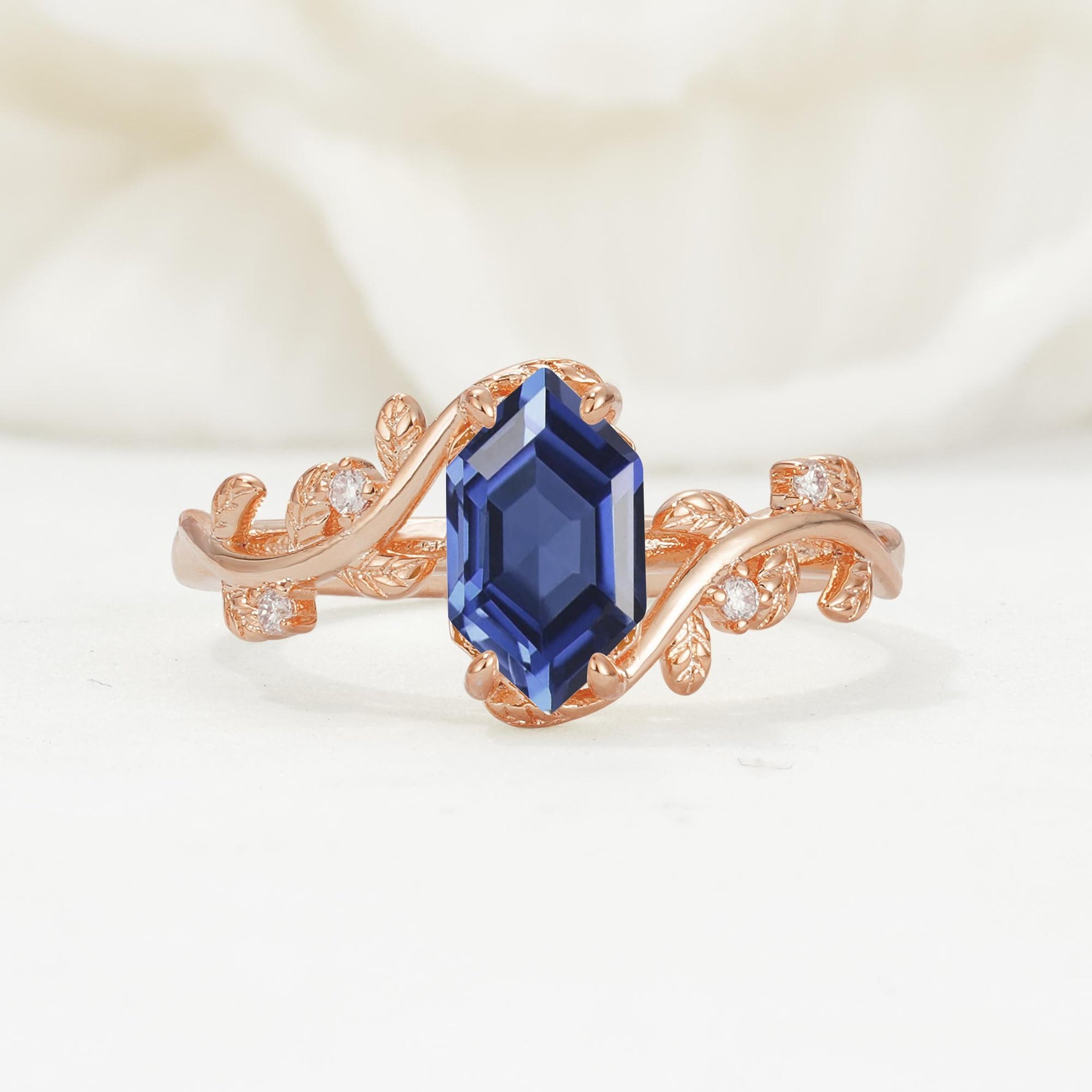 Nature-Inspired Hexagon Cut Tanzanite Engagement Ring with Vine Accents - Additional view