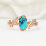Elongated Hexagon Turquoise Leaf Vine Nature-Inspired Engagement Ring - Additional view