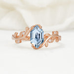 Elongated Hexagon Aquamarine Leaf Vine Nature-Inspired Engagement Ring - Additional view