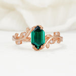 Nature-Inspired Hexagon Cut Emerald Engagement Ring with Vine Accents - Additional view