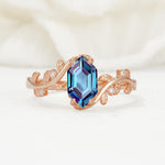 Nature-Inspired Hexagon Cut Alexandrite Engagement Ring with Vine Accents - Additional view
