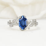 Elongated Hexagon Sapphire Leaf Vine Nature-Inspired Engagement Ring - Additional view