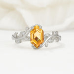 Nature-Inspired Hexagon Cut Citrine Engagement Ring with Vine Accents - Additional view