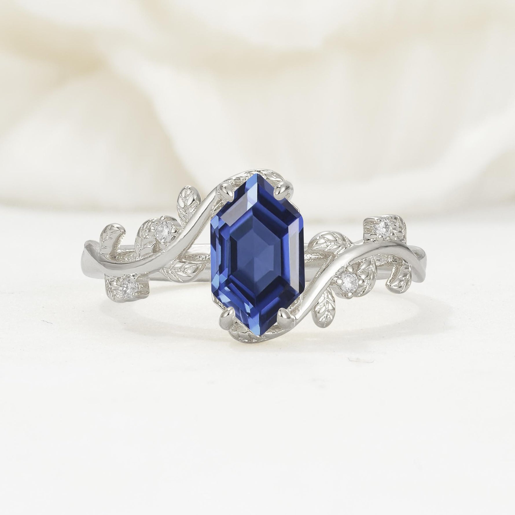 Nature-Inspired Hexagon Cut Tanzanite Engagement Ring with Vine Accents - Additional view