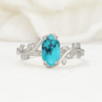 Elongated Hexagon Turquoise Leaf Vine Nature-Inspired Engagement Ring - Additional view