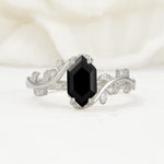 Elongated Hexagon Black Onyx Leaf Vine Nature-Inspired Engagement Ring - Additional view