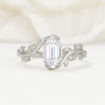 Elongated Hexagon Lab Diamond Leaf Vine Nature-Inspired Engagement Ring - Additional view