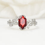 Elongated Hexagon Garnet Leaf Vine Nature-Inspired Engagement Ring - Additional view