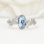 Elongated Hexagon Aquamarine Leaf Vine Nature-Inspired Engagement Ring - Additional view